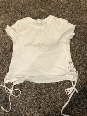 Aeropostale White Short Sleeve Tee with Side Lace-Up